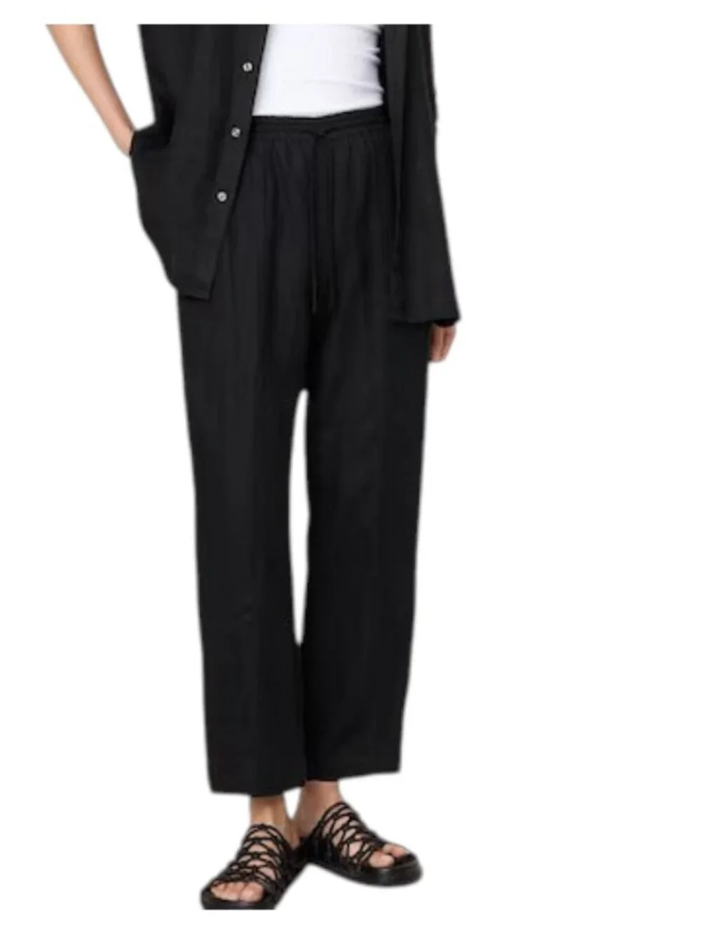 Banana Republic Women's Size L Tall Premium Linen Pull On Black Pants NEW